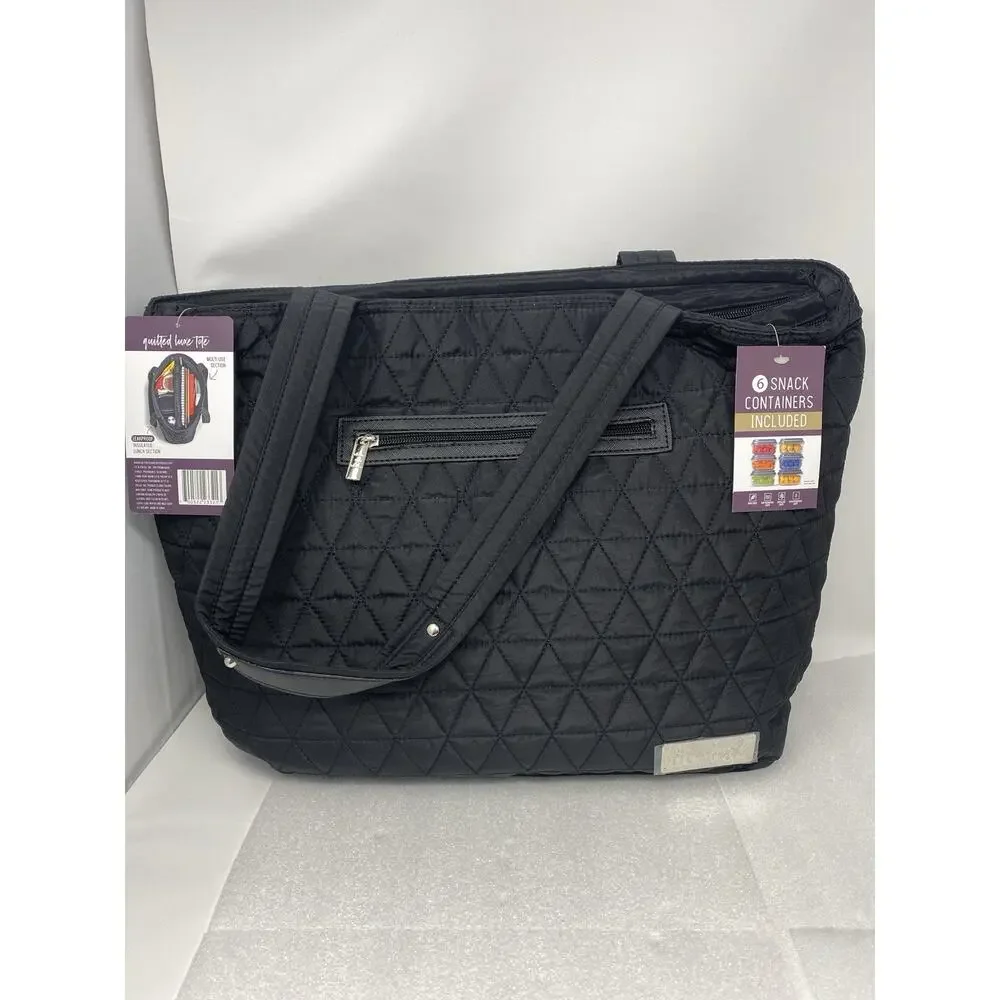 Quilted Luxe Insulated Laptop Bag with Zipper Front Pocket and Food Containers